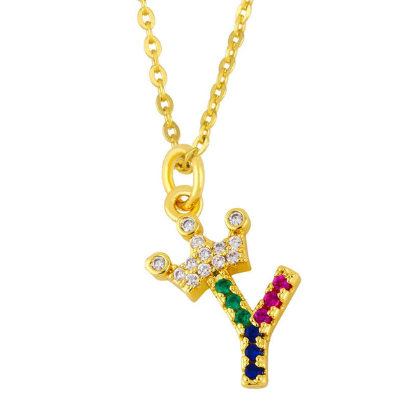 Necklace Jewelry Copper Plated 18K Gold Crown Ushaped Geometric Letters Numbers Text Inlaid Zircon Pendant