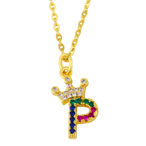 Necklace Jewelry Copper Plated 18K Gold Crown Ushaped Geometric Letters Numbers Text Inlaid Zircon Pendant