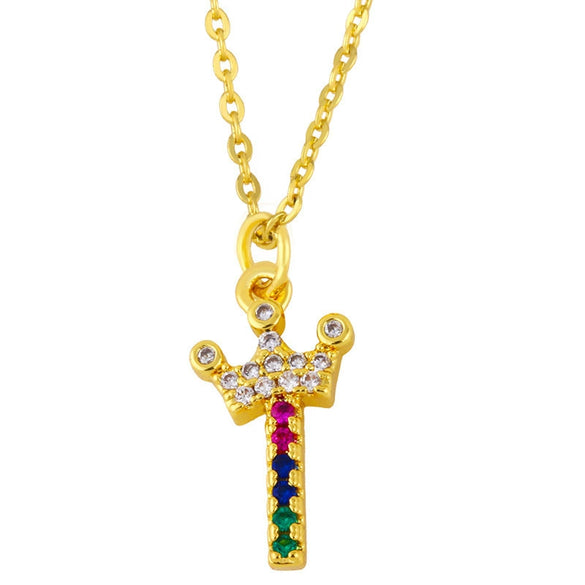 Necklace Jewelry Copper Plated 18K Gold Crown Ushaped Geometric Letters Numbers Text Inlaid Zircon Pendant