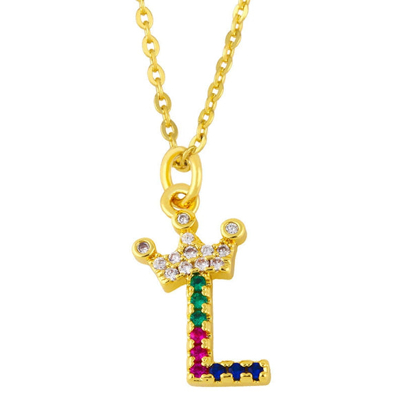 Necklace Jewelry Copper Plated 18K Gold Crown Ushaped Geometric Letters Numbers Text Inlaid Zircon Pendant