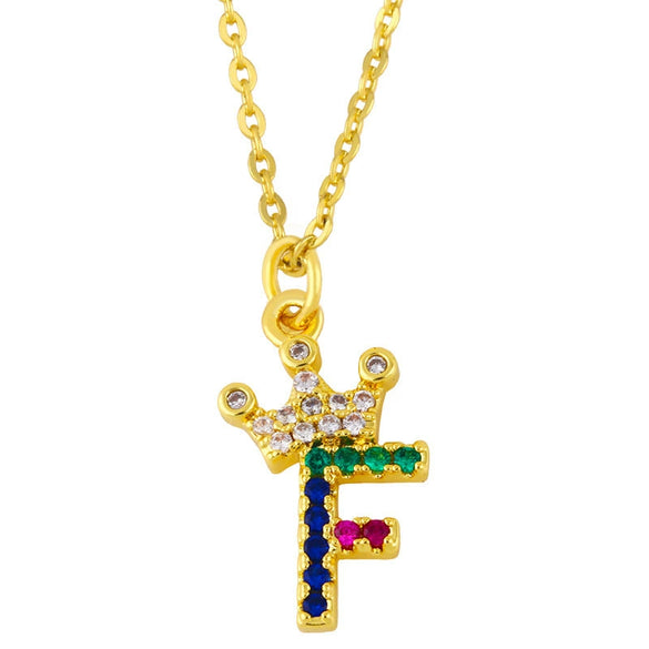 Necklace Jewelry Copper Plated 18K Gold Crown Ushaped Geometric Letters Numbers Text Inlaid Zircon Pendant