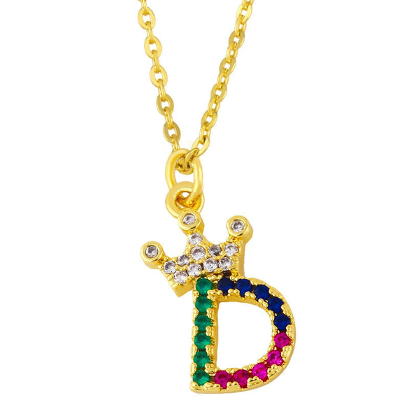 Necklace Jewelry Copper Plated 18K Gold Crown Ushaped Geometric Letters Numbers Text Inlaid Zircon Pendant