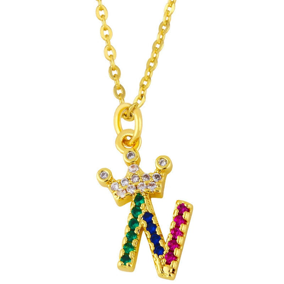 Necklace Jewelry Copper Plated 18K Gold Crown Ushaped Geometric Letters Numbers Text Inlaid Zircon Pendant