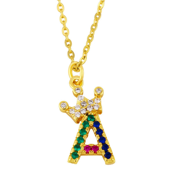Necklace Jewelry Copper Plated 18K Gold Crown Ushaped Geometric Letters Numbers Text Inlaid Zircon Pendant