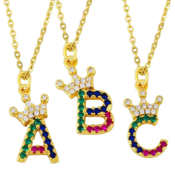Necklace Jewelry Copper Plated 18K Gold Crown Ushaped Geometric Letters Numbers Text Inlaid Zircon Pendant
