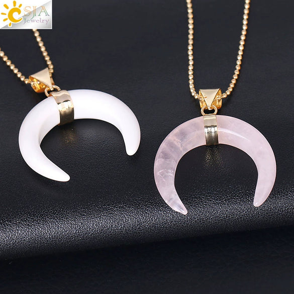 Necklace Jewelry Crystal Semiprecious Stone Moon Pendant Plated Gold Unisex Minimalist Natural Stone Copper Accessories