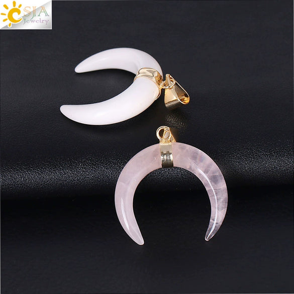 Necklace Jewelry Crystal Semiprecious Stone Moon Pendant Plated Gold Unisex Minimalist Natural Stone Copper Accessories