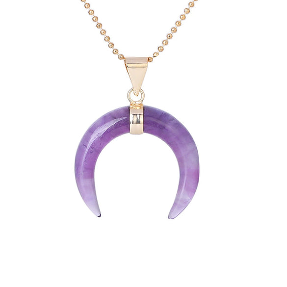 Necklace Jewelry Crystal Semiprecious Stone Moon Pendant Plated Gold Unisex Minimalist Natural Stone Copper Accessories