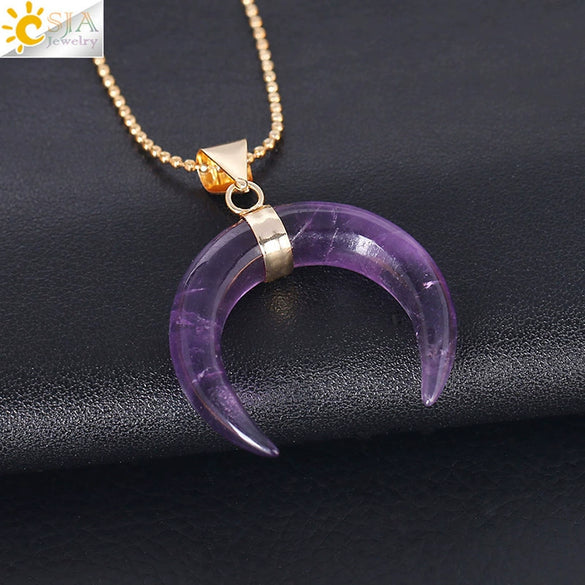 Necklace Jewelry Crystal Semiprecious Stone Moon Pendant Plated Gold Unisex Minimalist Natural Stone Copper Accessories