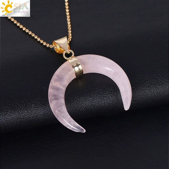 Necklace Jewelry Crystal Semiprecious Stone Moon Pendant Plated Gold Unisex Minimalist Natural Stone Copper Accessories