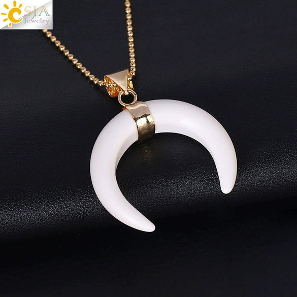 Necklace Jewelry Crystal Semiprecious Stone Moon Pendant Plated Gold Unisex Minimalist Natural Stone Copper Accessories