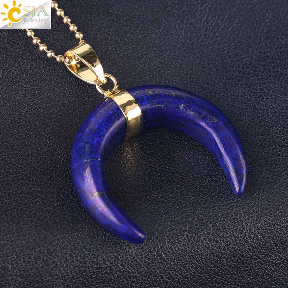 Necklace Jewelry Crystal Semiprecious Stone Moon Pendant Plated Gold Unisex Minimalist Natural Stone Copper Accessories