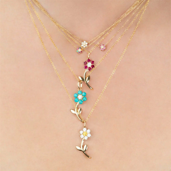 Necklace Jewelry Cute Flower Copper Mixed Gemstone Inlaid Zirconia Female Niche Creative