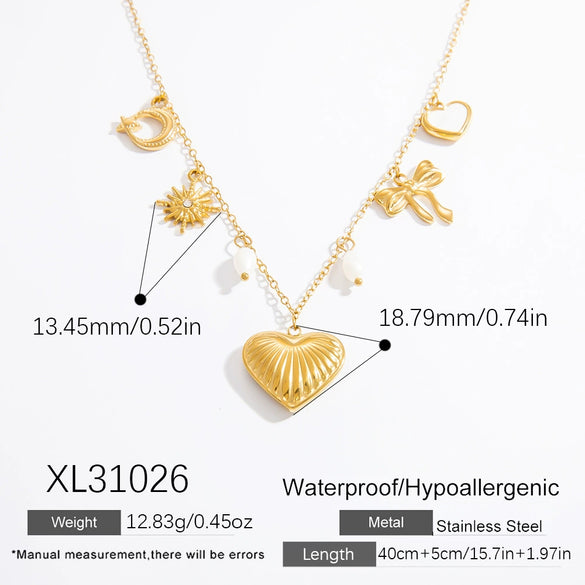 Necklace Jewelry Freshwater Pearl Heart Shape Geometric Titanium Steel Electroplated 18K Real Gold Pendant Clavicle Chain For Women