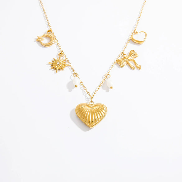 Necklace Jewelry Freshwater Pearl Heart Shape Geometric Titanium Steel Electroplated 18K Real Gold Pendant Clavicle Chain For Women