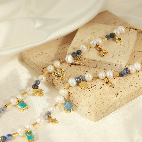 Necklace Jewelry Handmade 316L Stainless Steel Gold Plated Freshwater Pearl Natural Stone Geometric Style