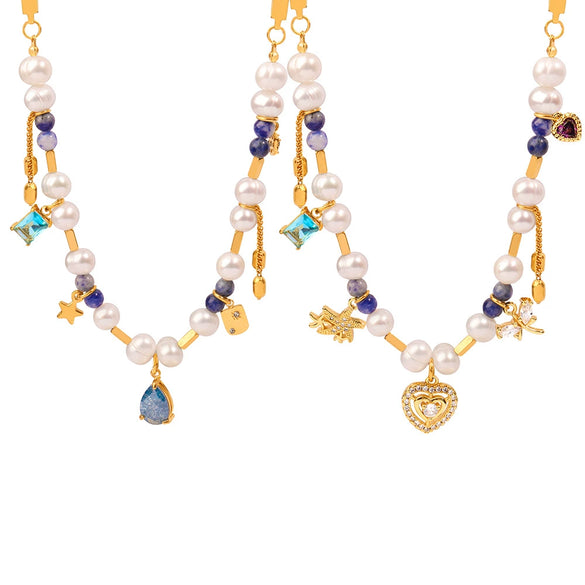 Necklace Jewelry Handmade 316L Stainless Steel Gold Plated Freshwater Pearl Natural Stone Geometric Style