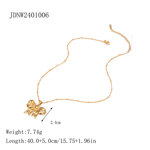 Necklace Jewelry Stainless Steel Bow Pendant For Women With Electroplating And Ins Style