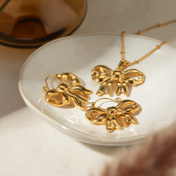 Necklace Jewelry Stainless Steel Bow Pendant For Women With Electroplating And Ins Style