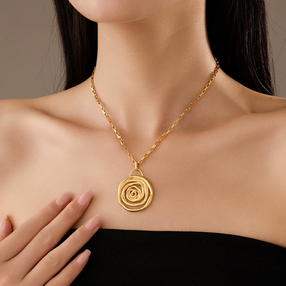 Necklace Jewelry Stainless Steel Spiral Circle Pendant Fashion Simple Electroplating For Women