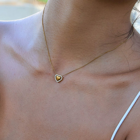 Necklace Jewelry Stainless Steel Titanium Steel Diamond Cut Out Heart Geometric Electroplating Pendant For Women