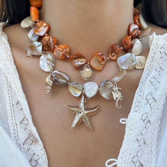 Necklace Jewelry Zinc Alloy Geometric Star Electroplated Shell Starfish Vacation Style Women's