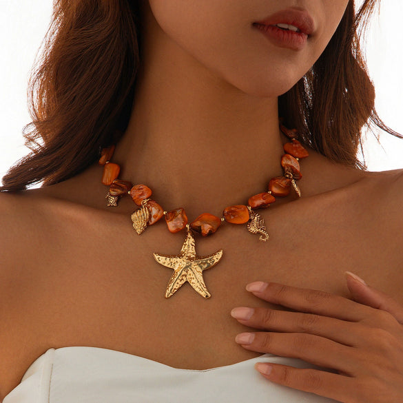 Necklace Jewelry Zinc Alloy Geometric Star Electroplated Shell Starfish Vacation Style Women's