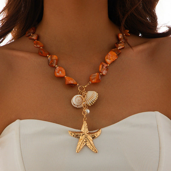 Necklace Jewelry Zinc Alloy Geometric Star Electroplated Shell Starfish Vacation Style Women's