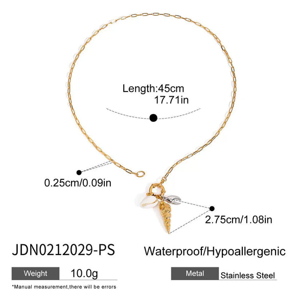 Necklace 18K Gold And Titanium Steel Conch Teeth Shell Crab Tongs Pendant Electroplated
