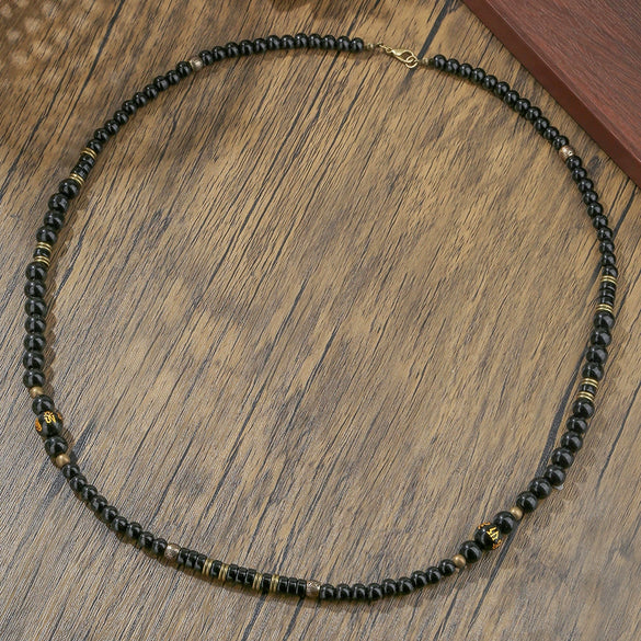 Necklace Lapis Lazuli Turquoise Wooden Bead Alloy O Word Chain Geometric Electroplating Bohemian Retro Men's Fashion