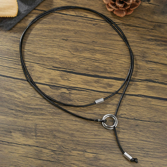 Necklace Leather Alloy Geometric Doublecircle Tassel Handmade