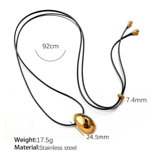 Necklace Leather Rope Pearl Goldplated Artificial Gemstones Semiprecious Stones 316L Stainless Steel Drop Shape Vervain Chain Women's