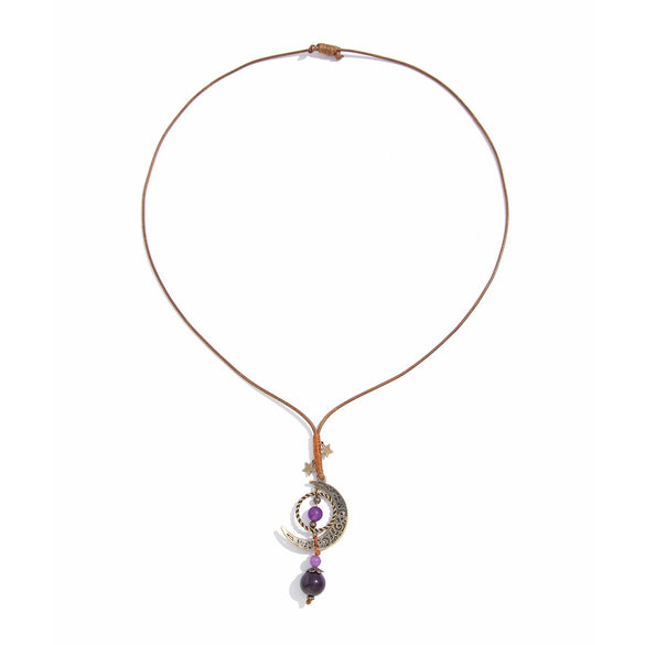 Necklace Leather Wax Thread Alloy Chalcedony Tiger Stone Geometric Handmade Women