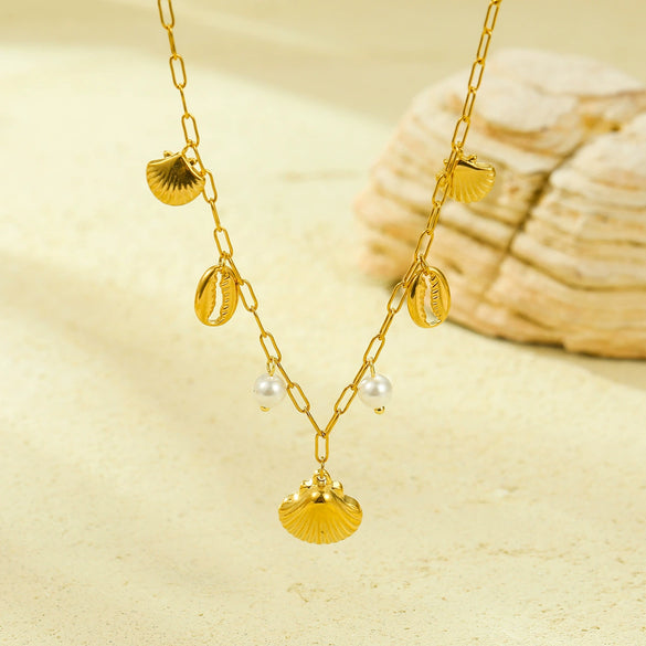 Necklace Marine Series Titanium Steel Shell Pearl Pendant Electroplated Stainless Steel 18K For Women
