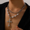 Necklace Men's Hiphop Imitation Pearl Cross Titanium Steel Alloy Geometric Handmade Jewelry