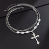 Necklace Men's Hiphop Imitation Pearl Cross Titanium Steel Alloy Geometric Handmade Jewelry