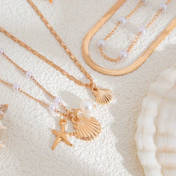 Necklace Metal Alloy Imitation Pearl Snake Bone Chain Ocean Style Animal Zodiac Geometric Electroplated