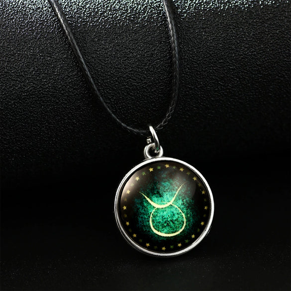 Necklace Metal Bamboo Chain Organic Glass Pendant Constellation Electroplating