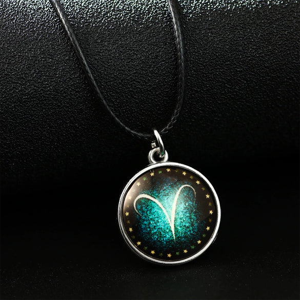 Necklace Metal Bamboo Chain Organic Glass Pendant Constellation Electroplating