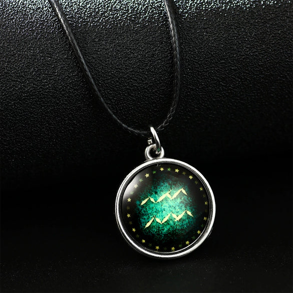 Necklace Metal Bamboo Chain Organic Glass Pendant Constellation Electroplating