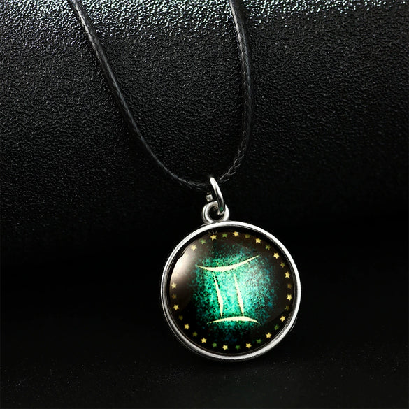 Necklace Metal Bamboo Chain Organic Glass Pendant Constellation Electroplating