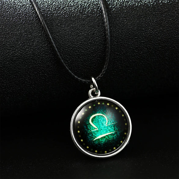 Necklace Metal Bamboo Chain Organic Glass Pendant Constellation Electroplating