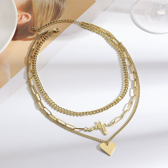 Necklace Metal Heart Pendant Wave Pattern Electroplating For Women