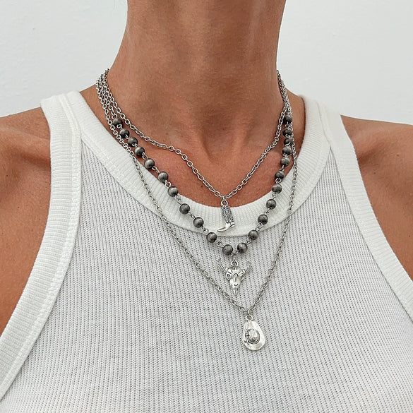 Necklace Metal Heart Shape Geometric Pattern Electroplating Alloy For Women