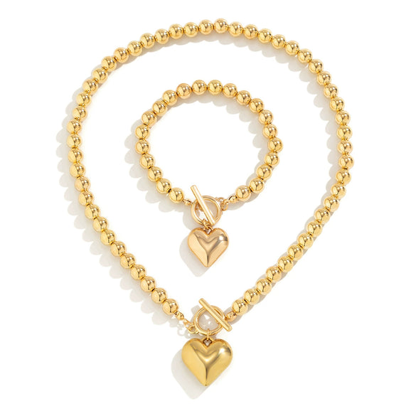 Necklace Metal Imitation Pearl Plastic Heart Shaped Ball Chain Electroplated