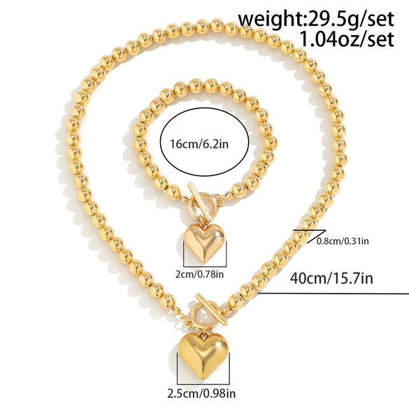 Necklace Metal Imitation Pearl Plastic Heart Shaped Ball Chain Electroplated