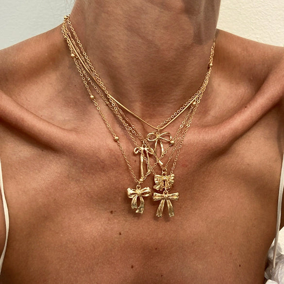 Necklace Metal Ribbon Bow Imitation Pearl Heart Shape Alloy Copper Electroplated