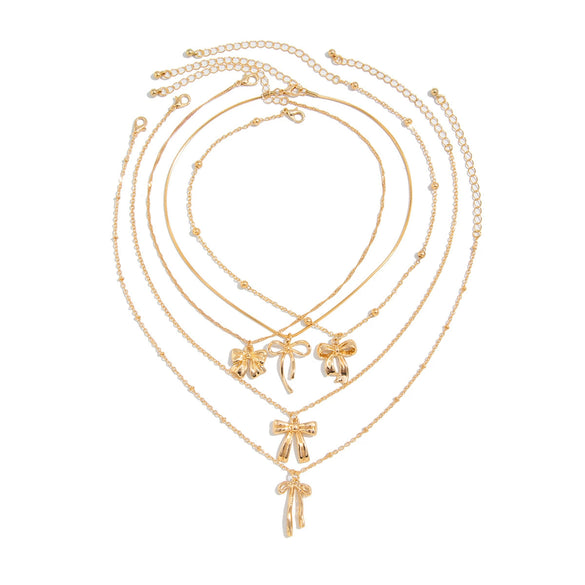 Necklace Metal Ribbon Bow Imitation Pearl Heart Shape Alloy Copper Electroplated