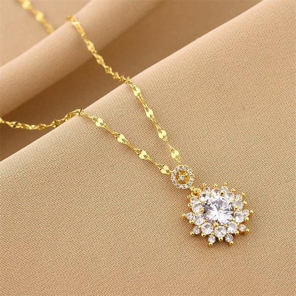 Necklace Mixed Gem Inlay Titanium Steel Geometric Electroplating Ochain For Women