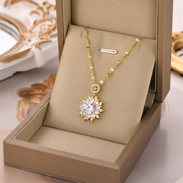 Necklace Mixed Gem Inlay Titanium Steel Geometric Electroplating Ochain For Women